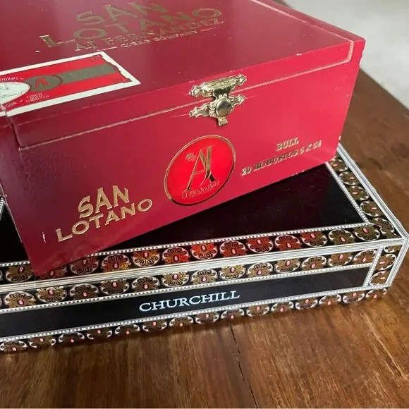 Set of 2 Flat Cigar Boxes Storage Containers Collecting - Picture 2 of 12